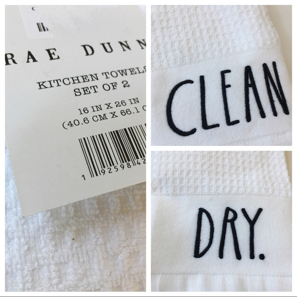 RAE DUNN TOWELS set 2 CLEAN DRY hand dish kitchen